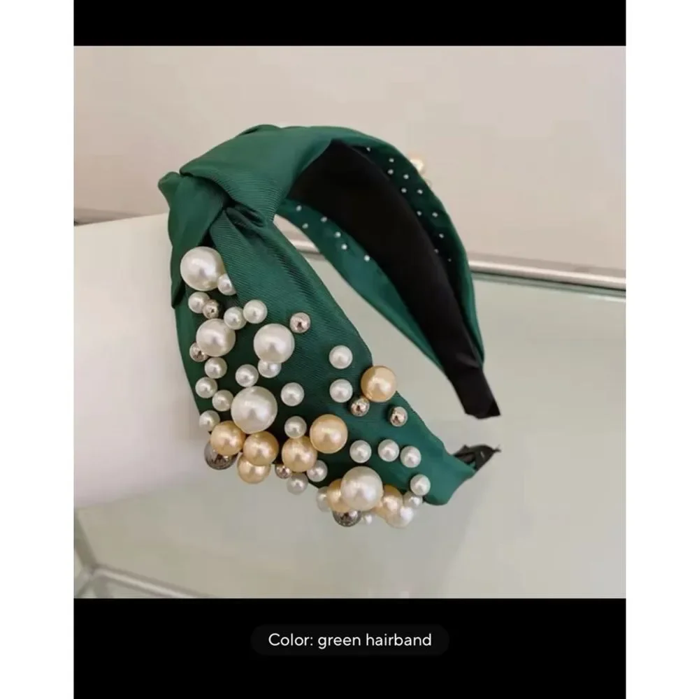 2/$30 Green Pearl Encrusted Goddess Headband,‎ One Size, Green